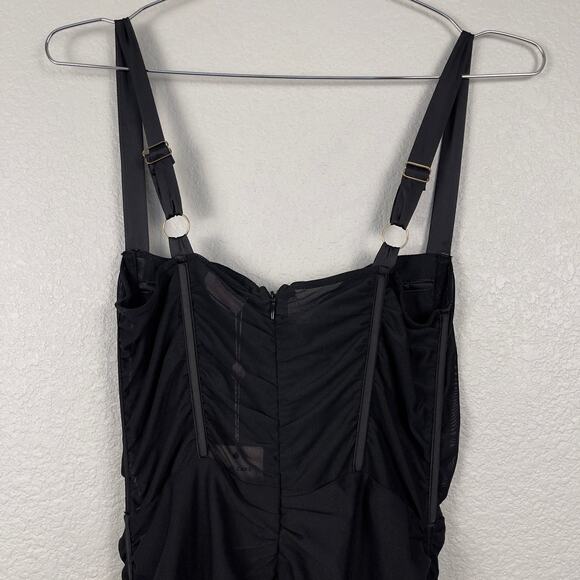 Oh Polly Sheer Perfection Mesh Corset Underwired Mini Dress Black 4 Ruched NWT - Picture 9 of 16
